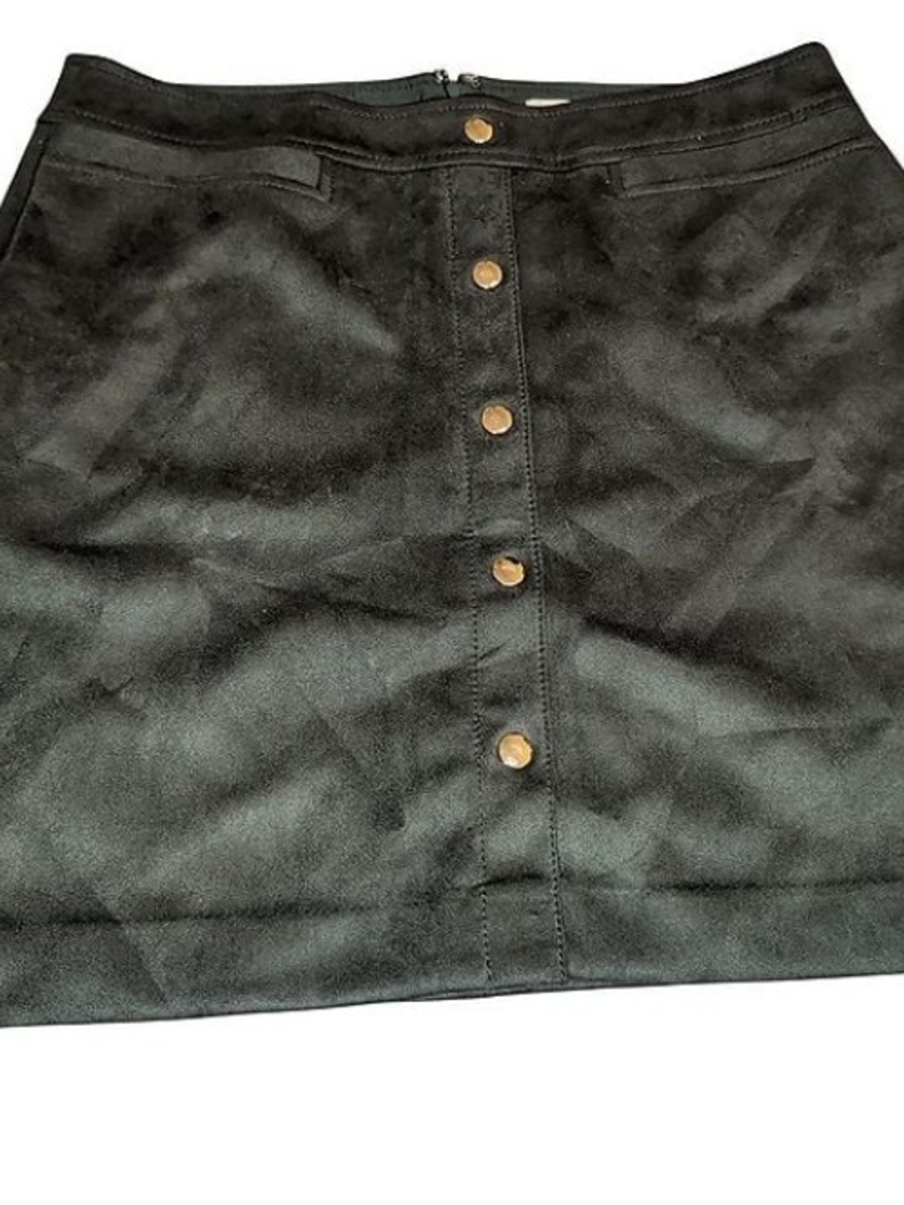 LOFT Hunter Green Faux Suede Button-Front Mini Skirt with Gold Buttons